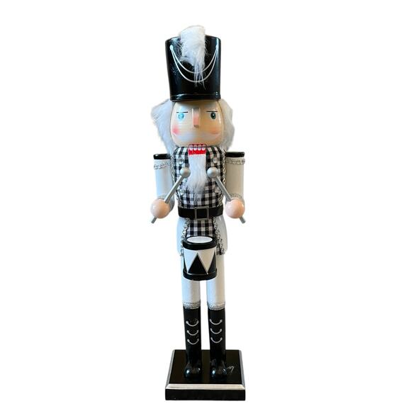 (2) Christmas Nutcracker Drummer Soldiers 14in Wood Black & White Checkered New - Picture 13 of 15